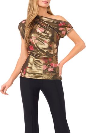 Ted Baker Elyse Metallic Floral One-Shoulder Top in Red Dahlia at Nordstrom, Size X-Small
