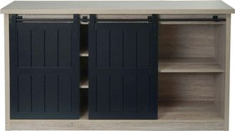 Hhg Hhg - Nunca Usado] Aparador 158, Armario Alto Estante Puerta Corredera 7 Compartimentos Aspecto Madera Metal Industrial 84x150x40cm, Color Natural