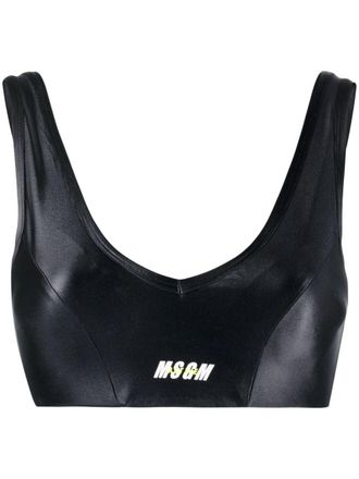 Msgm logo-print crop top - women - Polyamide/Spandex/Elastane - M - Black