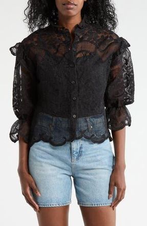 Forgotten Grace Victorian Lace Button-Up Shirt in Black at Nordstrom Rack, Size X-Large