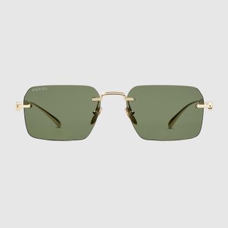 Gucci Frameless Rectangular Sunglasses, Gold