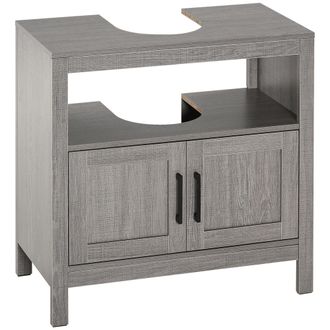 Kleankin Mueble Para Debajo Del Lavabo Armario De Suelo Para Ba&ntilde;o De Madera Con 2 Puertas Y Estante Abierto Estilo Moderno 60x30x60 Cm Gris - Kleankin