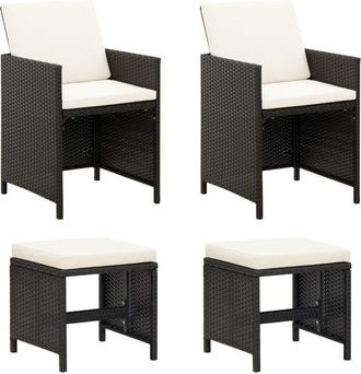 vidaXL Vidaxl - Conjunto De Silla De Jard&iacute;n Y Taburete 4 Piezas Negra Rat&aacute;n Pe