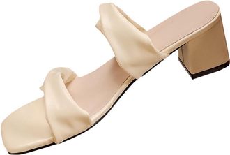 Generic Ladies Heeled Sandals Comfortable Stylish Beach Slippers Solid Color Casual Breathable Versatile Non-Slip Elegant Slip On Sandals Outdoor Leisure