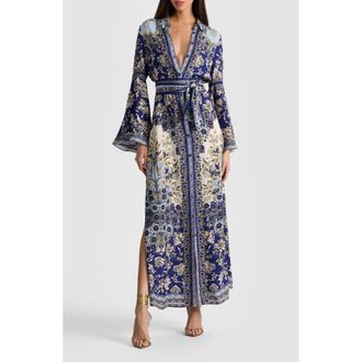 Alice & Olivia Chassidy Mixed Tapestry Print Long Sleeve Maxi Shirtdress in Forevermore at Nordstrom Rack, Size X-Small