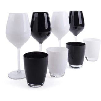 Excelsa Excelsa Color Wine Set Calici e Bicchieri, Vetro, Bianco e Nero, 8 Unit&agrave;, 30 cl