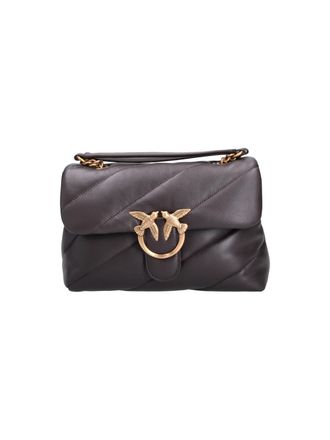 Pinko Padded Brown Leather Love Classic Puff Bag
