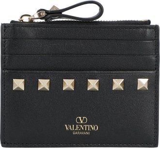 Valentino Black Calfskin Rockstud Card Wallet, Never Carried (Authentic Pre- Loved)