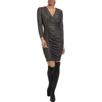 Donna Morgan Stretch Long Sleeve Lame Mini Dress in Bronze/Black at Nordstrom Rack, Size 10