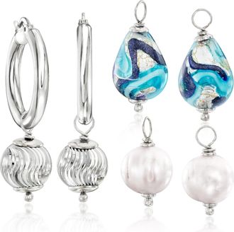 Ross-Simons Italian Sterling Silver Jewelry Set: Hoop Earrings and 3 Pairs Of Interchangeable Drops