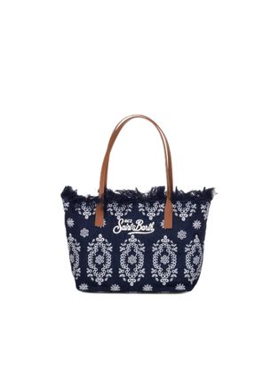 MC2 Saint Barth Navy Blue Rectangular Tote Bag with Embroidered Details