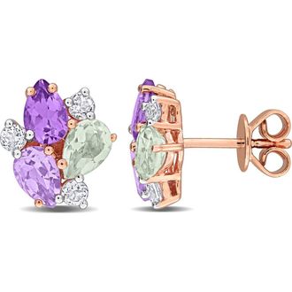Delmar Green Quartz Amethyst & White Topaz Cluster Stud Earrings in Green/Purple at Nordstrom Rack