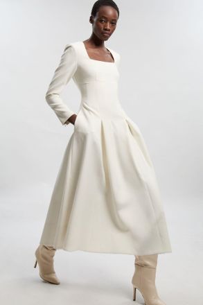 Karen Millen Womens Compact Stretch Sweetheart Neckline Midi Dress - White - Size 12 UK