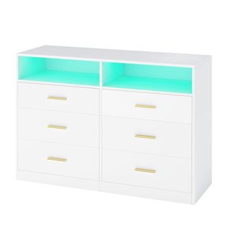 Vasagle C&oacute;moda de dormitorio con led y 6 cajones de color blanco