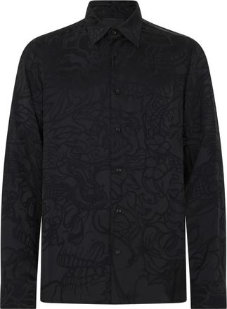 Philipp Plein Printed Silk Shirt All Over Skull - Heren - Casual Overhemden - Zwart - XL - Overhemden