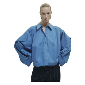 Erika Cavallini Semi Couture Shirts, female, Blue, Size: M Poplin Cotton Shirt