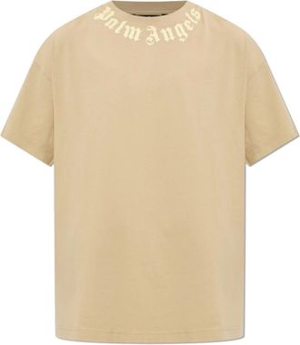 Palm Angels Tops, Heren, Beige, 2Xl, Katoen, Katoenen T-shirt met opgedrukte logo