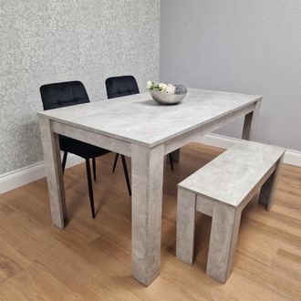 Kosy Koala Dining Table with 2 Black Velvet Chairs & 1 Stone Grey Bench Dining Room Furniture in Brown