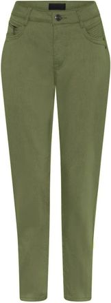 C.Ro Groene ritsdetail Suzanne broek - Dames - Slim Fit Broeken - Groen - S - Katoen - Broeken