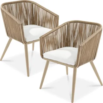 Best Choice Products Set of 2 Indoor Outdoor Patio Dining Chairs Woven Wicker Seating Set 250lb Capacity