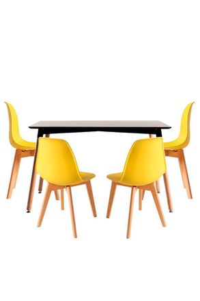 Regalos Miguel Regalos Miguel - Conjuntos De Mesa Y Sillas - Conjunto Mesa Tower Rectangular 120 X 80 Cm Negra Y Pack 4 Sillas Kelen - Amarillo