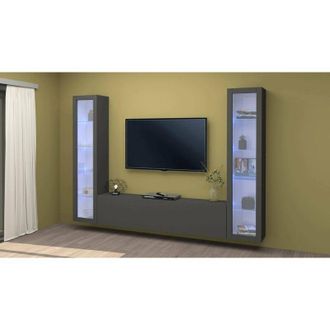 Dmora Pared Equipada Dduc, Conjunto De Sal&oacute;n Mueble De Tv Con 3 Puertas, Mueble De Sal&oacute;n Polivalente Con Vitrina Y Luz Led, 100% Made In Italy, Cm 260x30h18