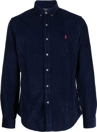 Polo Ralph Lauren corduroy embroidered-logo shirt - men - Cotton - M - Blue