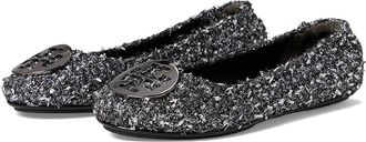 Tory Burch Minnie Travel Ballet with Metal Logo Womens Flat Shoes Silver Confetti/Gunmetal : 5.5 M, Leather/Rubber/Wool