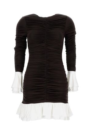 Rotate Mini Dress With Ruched Detailing And Ruffled Accents