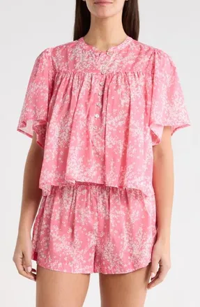 Papinelle Sleepwear Cheri Blossom Cotton Sateen Short Pajamas in Pink Lemonade at Nordstrom, Size Xx-Large