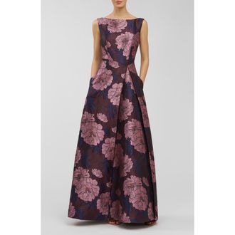 Kay Unger Caitlin Metallic Floral Jacquard Sleeveless Gown in Primrose Multi at Nordstrom, Size 14