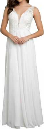 EVA Long Sleeveless Formal Evening Elegant Dress In Off White
