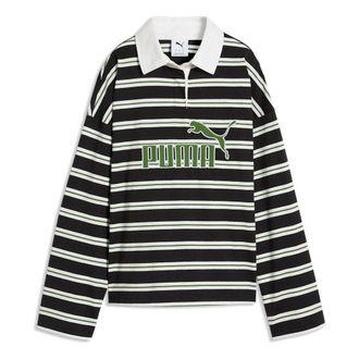 Puma (WMNS) PUMA Elevated Essentials Oversized Rugby Polo PUMA Black Striped 638345-01