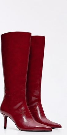 Bershka stivali con gambale aderente e tacco rossi-Rosso