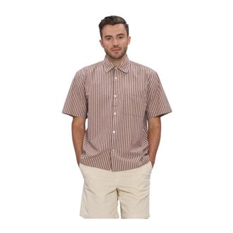 Selected Slhrlxstuart Seersucker SS Shirt - Heren - Overhemden - Bruin - Maat: S Katoen