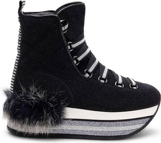 Hogan Womens Fur-Trimmed Platform Boots In Black