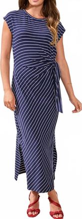 Tribal Cap Sleeve Striped Dress In Jet Blue