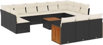 vidaXL Set Sof&aacute;s De Jard&iacute;n 14 Pzas Con Cojines Rat&aacute;n Sint&eacute;tico Negro Vidaxl