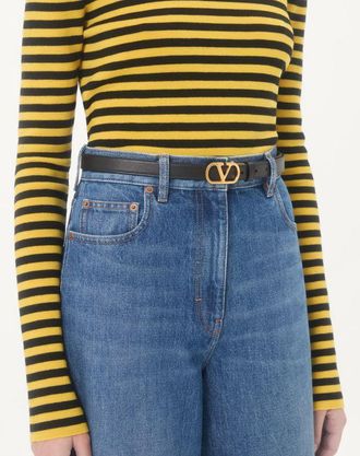 Valentino Garavani Cintura Reversibile VLogo Signature In Vitello Lucido 20 mm Donna NERO/ROUGE PUR 065