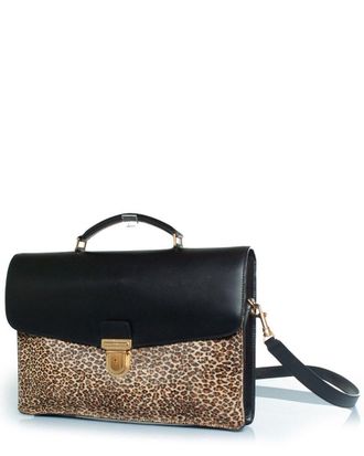 Celine Celine Black Leather Leopard Print Briefcase (Authentic Pre-Loved)