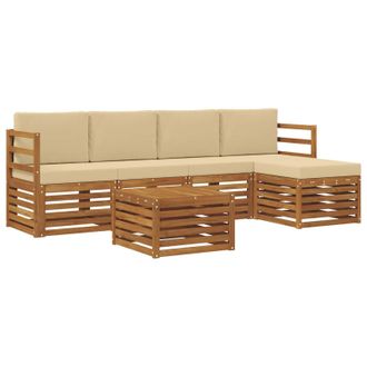 vidaXL Conjunto De Sof&aacute;s De Exterior Con Coj&iacute;n 6 Pcs Natural Y Beige Vidaxl