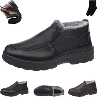 Generic Mens Winter Warm Waterproof Leather Orthopedic Boots, Outdoor Fur Lined Comfortable Slip On Walking Ankle Boots Men Lightweight Non-slip Snow Shoes (B