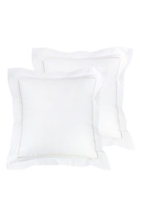 Melange Home Set of 2 Single Embroidered Line 300 Thread Count 100% Cotton Euro Shams in Ivory at Nordstrom Rack