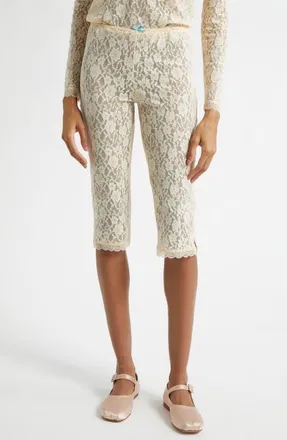 Sandy Liang Barlow Lace Capris in Ivory at Nordstrom, Size X-Small
