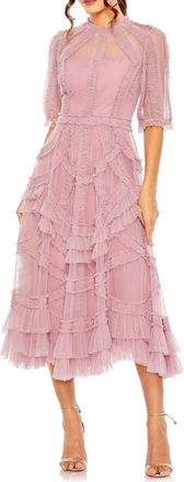 Mac Duggal Womens High Neck Puff Sleeve Ruffle Tiered Dress in Antique Rose at Nordstrom, Size 12