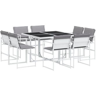 vidaXL Juego De Comedor De Jard&iacute;n 9 Pzas Con Cojines Textilene Blanco Vidaxl