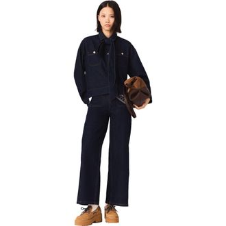 Maje Denim jacket with bow in Navy at Nordstrom, Size X-Small