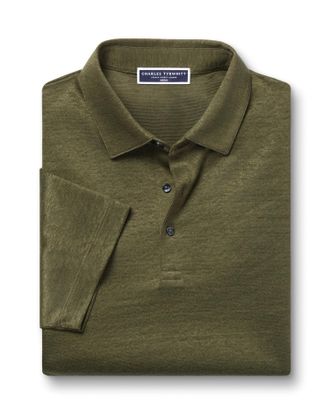 CHARLES TYRWHITT Pure Linen Polo - Olive Size Large by Charles Tyrwhitt