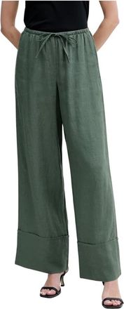 Benetton Broeken, Dames, Groen, L, Linnen, Linnen Wijde Broek