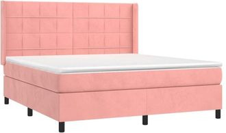 vidaXL Vidaxl - Cama Box Spring Colch&oacute;n Y Led Terciopelo Rosa 180x200 Cm